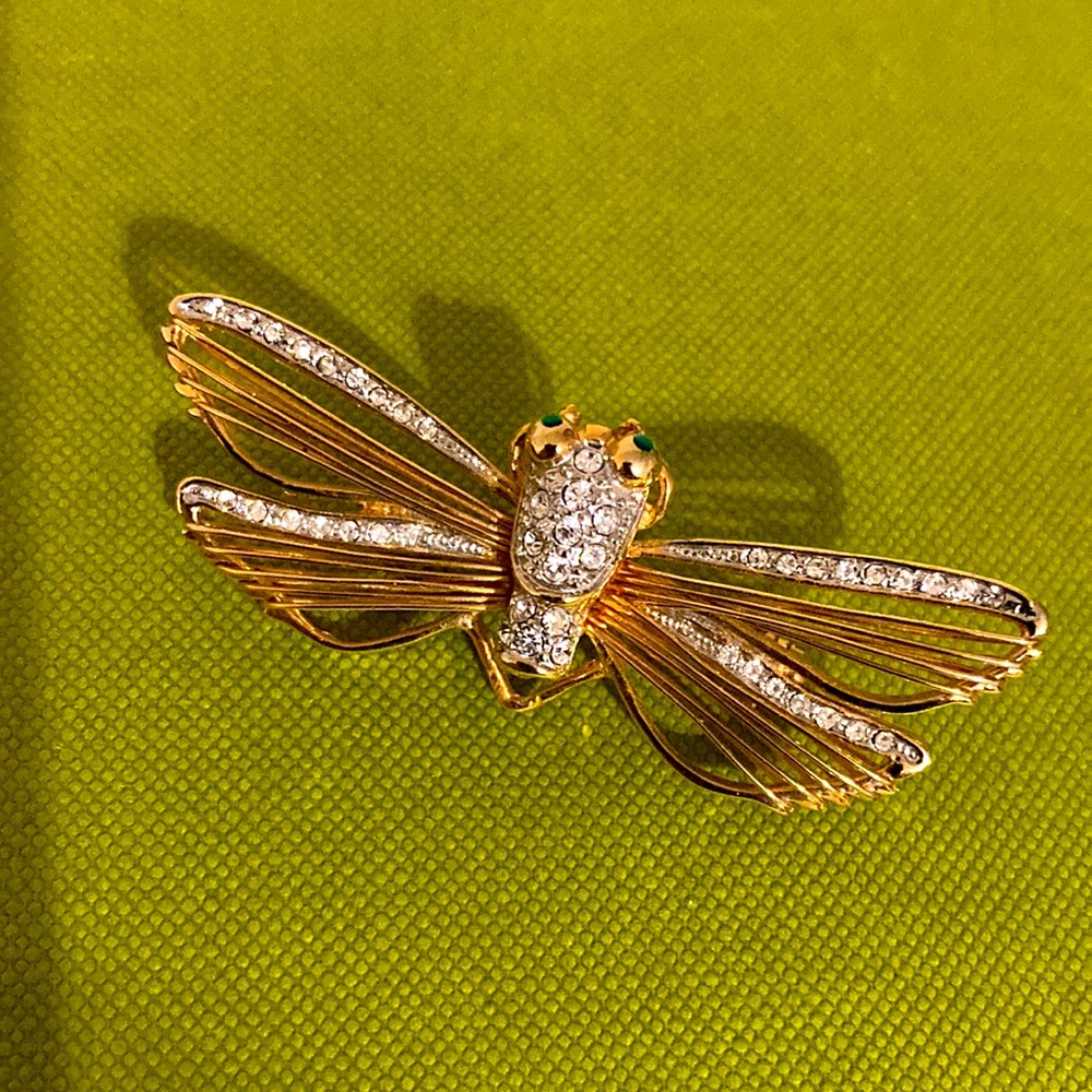 Vintage gold filled dragonfly brooch with CZ 🦢💎💫